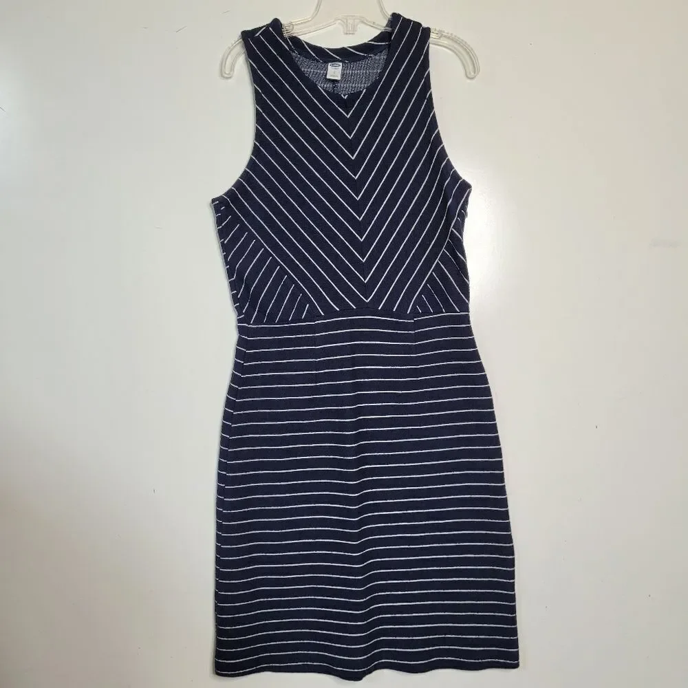 FIT & FLARE OLD NAVY BLUE WHITE SLEEVELESS STRETCH DRESS S SMALL - Picture 1 of 9